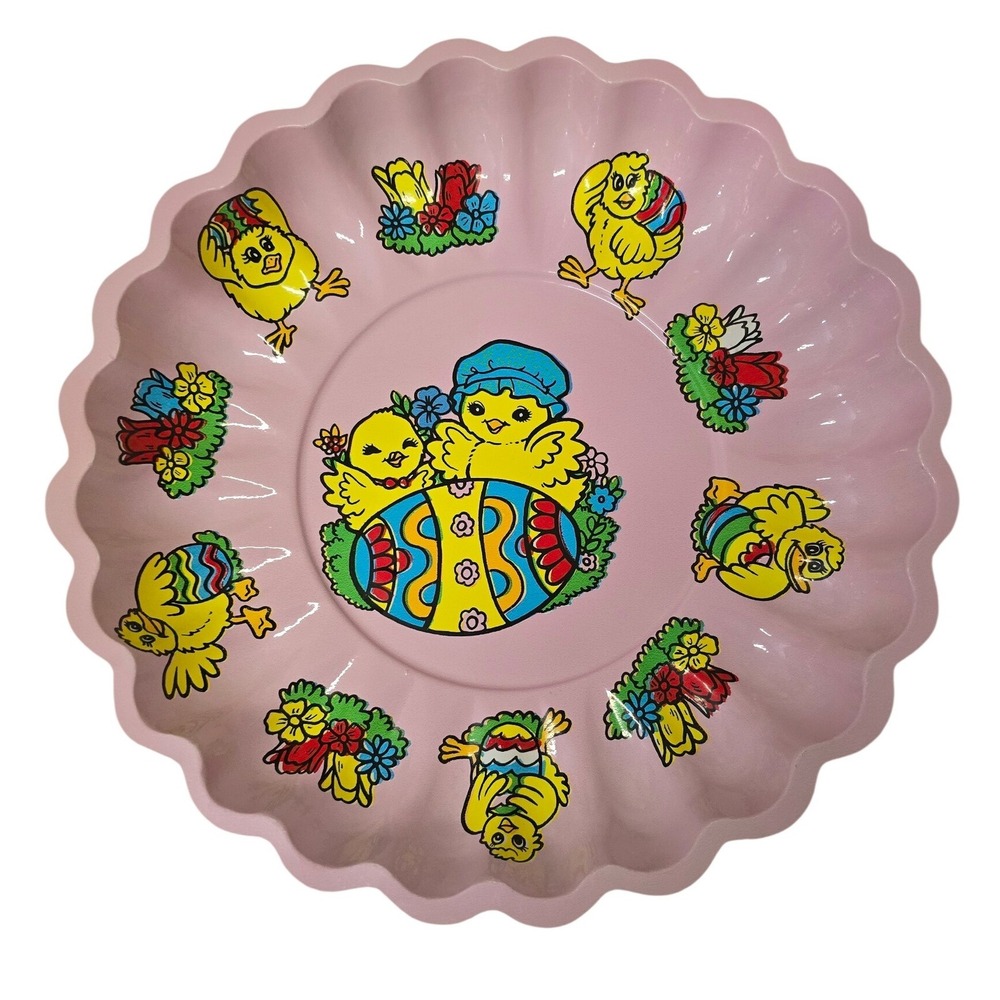 Vintage 90s Artform Industries Easter Plastic Tray Scalloped Chick Platter